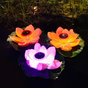 Güneş Led su geçirmez açık peyzaj lambası renkli RGB LED güneş Lotus çiçeği gölet ışık yüzen bahçe havuzu
