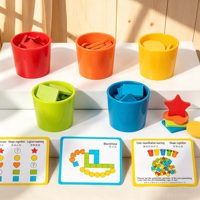 Vasos de clasificación de formas y colores al por mayor, juguetes educativos de madera para la educación temprana, entrenamiento cognitivo y emparejamiento.
