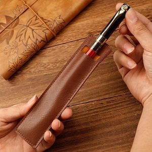 Vintage PU Leather Pen <b>Sleeve</b> - Personalized Single/Double Pen Pouch for Students & Professionals - Bulk Options Available - Product Image 2