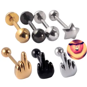 Surgical Steel Gothic Tongue Rings Blasting Leveraged Round Balls Anodized Tongue Barbell Sexy Unisex Body Piercing Jewelry