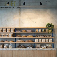 Étagère à pain en bois massif, comptoir de boulangerie en verre, station de café facile à nettoyer avec plateau en marbre