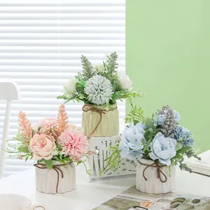 JCF287 <span class=keywords><strong>Hortensias</strong></span> <span class=keywords><strong>con</strong></span> Maceta, Mini Hortensia, Flores <span class=keywords><strong>Artificiales</strong></span>, Planta Artificial en Maceta de Cerámica para Decoración de Escritorio de Oficina - Product Image 1