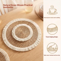 Sous-verre, set de table et dessous de pot personnalisables, résistants à la chaleur, durables, écologiques, en jonc naturel de style nordique, avec décoration à pompons