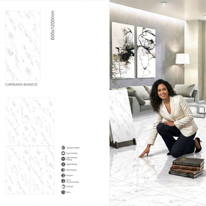 Carrara Bianco Marble Look Porcelain Tiles 24x48 Inch Glossy Floor Wall for Premium Interior Projects - Product Image 1