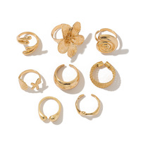 Ensemble de Bagues Ouvertes en Alliage de Style Tendance JZ069 pour Femme, Plaqué Or 18K, Coquillage, Fleur en Métal, Mode, Éternité, Océan, Vacances