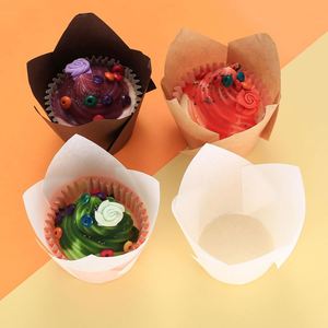 Mini/15cm/16cm/16.5cm/17cm/17.5cm Size White <b>Brown</b> Natural Color Tulip Baking Case Paper Liner Muffin Tulip Baking Cups - Product Image 3