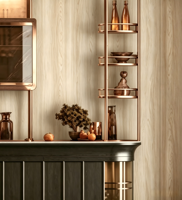 Meuble de bar de cuisine moderne avec cadre en cuivre, panneau en bois, quincaillerie à fermeture douce, taille et couleur personnalisables, garantie 5 ans