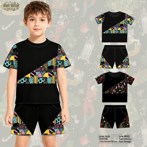 2026 New Custom Little <strong>Boy's</strong> Spliced Design and Printing Set <strong>Kids</strong> High-Quality Round-Neck T-Shirt and <strong>Shorts</strong> Set Summer Clothing - Product Image 3