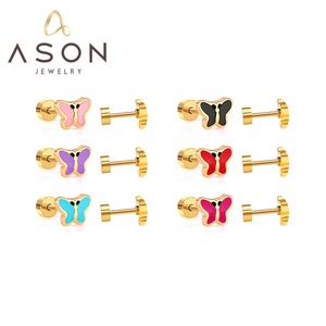 <span class=keywords><strong>Orecchini</strong></span> a Perno con Farfalle Colorate in Acciaio Inossidabile Placcato Oro 18K, Set di <span class=keywords><strong>Orecchini</strong></span> per Bambine, Gioielli con Animali Carini per Ragazze - Product Image 1