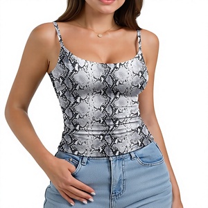 Débardeur en maille pour femme à imprimé serpent, col carré, en spandex et polyester, décontracté, respirant, design froncé, longueur standard - Product Image 4
