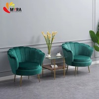 Fauteuils modernes en acier inoxydable doré avec accent vert en forme de fleur pour le salon