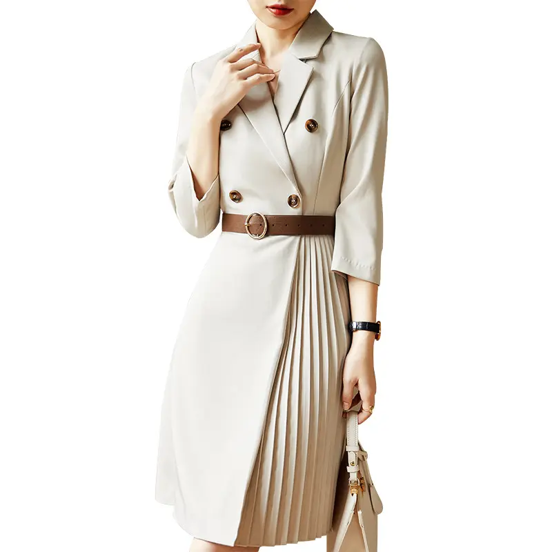 New Spring Autumn Women Office Work professional dress career dresses Women Elegant pleated Skinny Ladies Blazer Dress