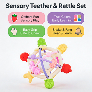 Pelota de Silicona Suave con Sonajero, Mordedor para Bebés, Libre de BPA, Grado Alimenticio, Juguetes Sensoriales para la Dentición, Sonajeros de Silicona para Bebés - Product Image 2