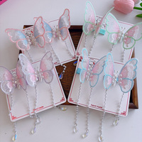 2024 nouveautés coréen Hanfu longs arcs de cheveux en cristal avec pinces pour filles accessoires de cheveux pinces à papillon avec gland enfants
