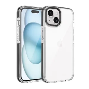 Capa de couro transparente para celular 3 em 1 TPE TPU PC Soft edge Híbrido para exibição para iphone 15 iphone 15 pro max