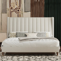Ensemble de lit double Queen style nordique de luxe léger avec rangement, mobilier moderne minimaliste en lin rembourré, idéal pour villa spacieuse
