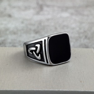 yunnique European American Retro Stainless Steel Unisex <b>Ring</b> <b>Celtic</b> Knot Resin Inlay Geometric Design Gift Jewelry - Product Image 1