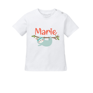Maglietta per bambini con nome + stampa di bradipo (T-shirt + manica lunga) - Product Image 1