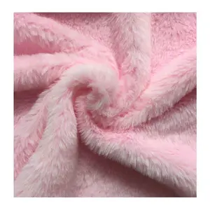 12Mm Stapel Effen Verven Roze Kleur Gebreide Pluche Polyester Synthetische Faux Nep Konijnenbont Stoffen