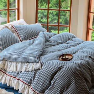 Aphne Pure Cotton Plaid Duvet Cover Set With Lace Trim 1.8m 2.0m <b>Bed</b> Breathable Home Use - Product Image 4