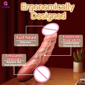 CITYFUN 8 Inches <b>Dildo</b> Vibrator Anal Plug Vibrating Glans and Testicles Liquid Silicone Massage Wand Female Masturbate Vibrator - Product Image 3