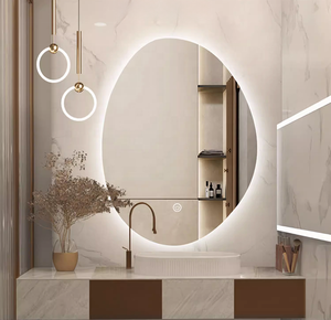 Tùy chỉnh hiện đại defogging cảm ứng không khung hình trứng độ nét cao thông minh Led Gương cho phòng tắm bàn trang điểm khách sạn - Product Image 4