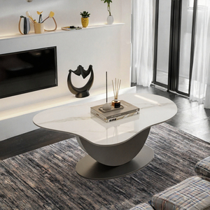 Table basse moderne en marbre avec base métallique, hauteur réglable, construction durable, design écologique, fonctions de rangement pour le salon - Product Image 3