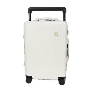 Wide Trolley Hard Shell PC Luggage Zipless Metal Frame Milky White Suitcase