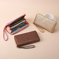 Dompet Multi Slot Kartu Berkilau Kapasitas Besar dengan Tali Pergelangan Tangan, Dompet Panjang Kulit PU Glitter dengan Ritsleting untuk Wanita, Cocok untuk Hadiah Pesta