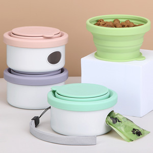 Bol pliable portable pour animaux de compagnie, distributeur d'eau et de nourriture pour chien, gobelet à collation de voyage avec couvercle et sangle pour utilisation en extérieur - Product Image 1