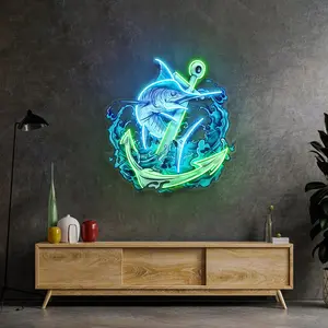 Sinais iluminados para publicidade ao ar livre, peixes de marlin com luz de néon LED de ancoragem, sinalização 3D pop art