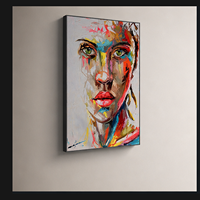 Toile murale abstraite colorée avec portrait, peinture de visage féminin, option d'impression photo personnalisée pour la décoration du salon, du bureau ou du studio
