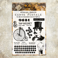 Timbre en silicone transparent vintage, motif carte postale, timbre de vélo et gentleman, pour les amateurs de loisirs créatifs, idéal pour les journaux et les albums de scrapbooking