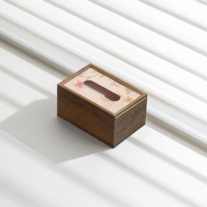 Walnut Wood Tissue <b>Box</b> With <b>Floral</b> Design For Home Living Room Hotel Use - Product Image 2