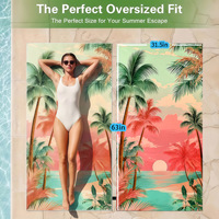 Tropical Seaside Quick Dry Modern Cartoon Coconut Tree Print Holiday Pool Beach Bath Towel