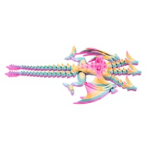 Modèle de dragon à trois têtes imprimé en 3D, jouet articulé avec ailes mobiles, dragon de simulation flexible et mobile, décoration de bureau - Product Image 3