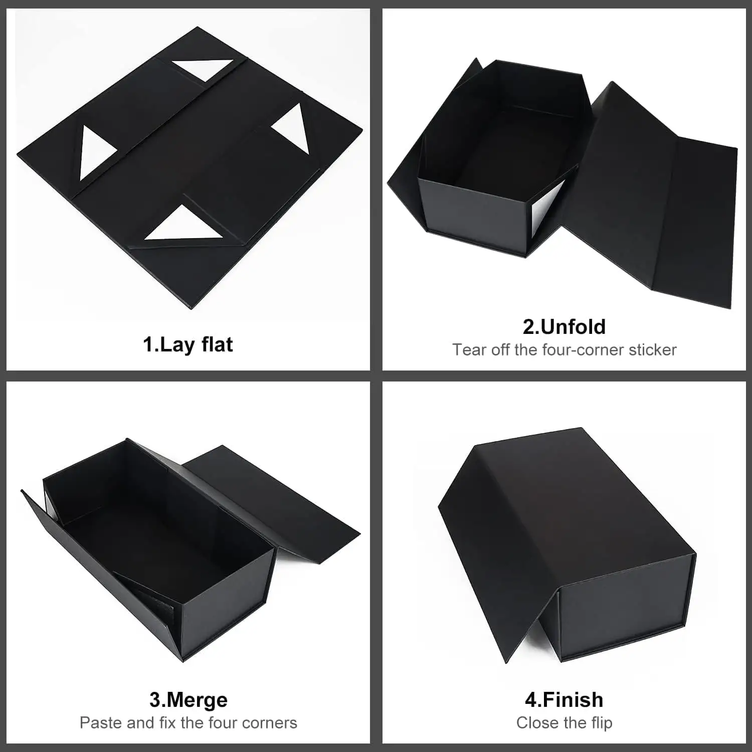 Großhandel Plain Square Colla psible Black Gold Magnet papier Geschenk box Schuhkarton Magnetic