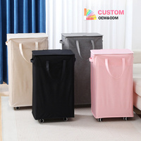 Grand panier à linge écologique et durable avec roulettes, couvercle pliable, grand panier à linge en polyester pour buanderie