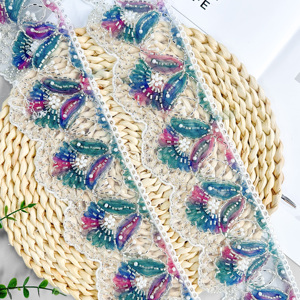 Bordure en dentelle perlée brodée en patchwork de mailles colorées <span class=keywords><strong>pour</strong></span> la décoration de vêtements, col de robe, accessoires de mariage et de mode DIY - Product Image 3