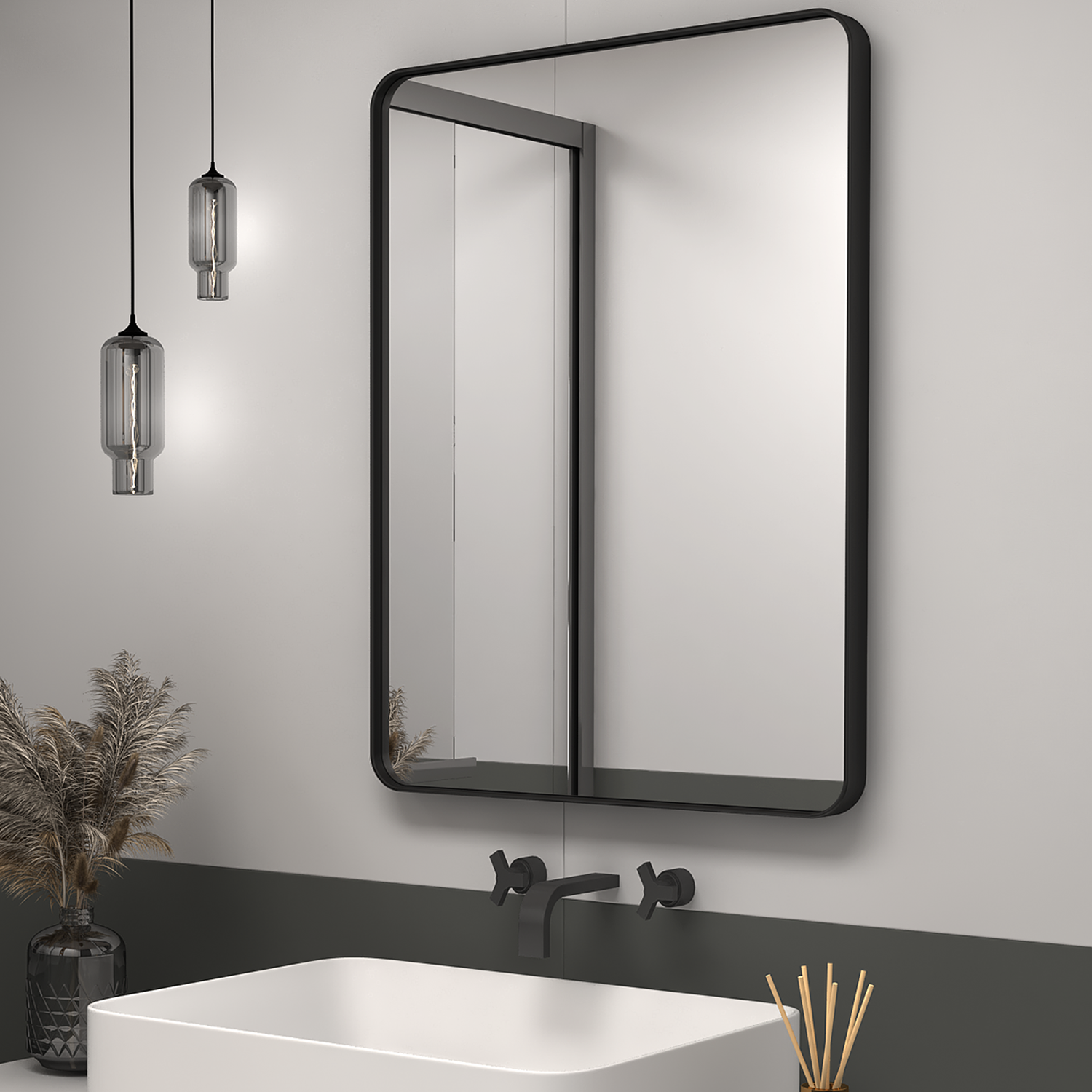 Modern Black Gold Large Metal Frame Wall Mounted Bathroom Mirrors Home Decor Hanging Metal Frame Mirror