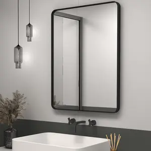 Espejos de baño montados en la pared, marco de Metal grande, negro, dorado, moderno, para decoración del hogar