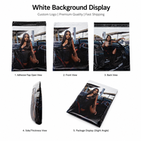 Sac d'expédition en polyéthylène noir mat avec logo blanc imprimé, design personnalisé, haut de gamme, minimaliste, pour vêtements de luxe