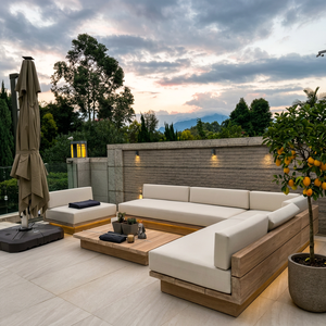 Muebles de Exterior Modernos, Cubierta Impermeable para Sofá de Jardín de Madera, Cubierta para Sofá de Terraza de Teca para Hotel, Sofá de Jardín de Lujo - Product Image 1