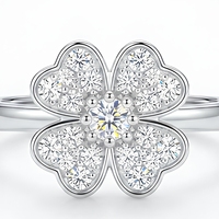 Bague ajustable en argent sterling plaqué or 18 carats avec trèfle à quatre feuilles et zircon, idéale pour les fêtes, pour femme, cadeau, bijoux personnalisés en moissanite