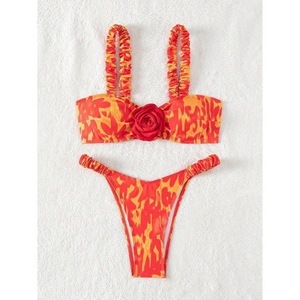 Pre-ordene un nuevo bikini floral con tirantes dobles, estilo europeo y americano, sexy, fresco y lindo, traje de baño de dos piezas para - Product Image 1