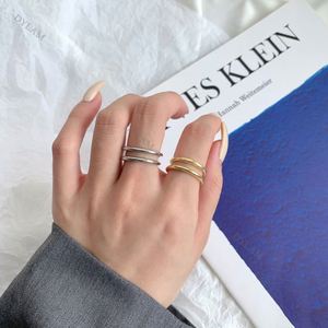 Dylam Minimalistic Double Circle Bulk Sale Chunky <b>Dainty</b> Jewelry Platinum Retainer Cuff Free Size Silver <b>Ring</b> - Product Image 3