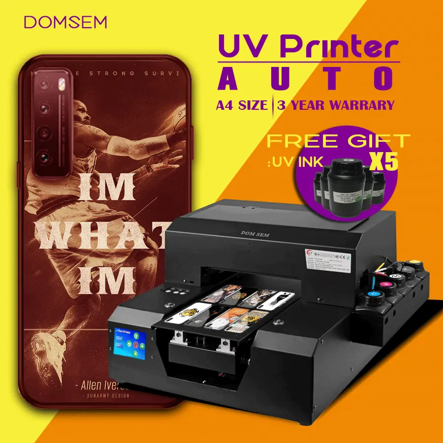 DOMSEM büyük promosyon A4 boyutu mürekkep püskürtmeli dijital UV yazıcılar Mini UV telefon kılıfı yazıcı Flatbed özel baskı fotoğraf