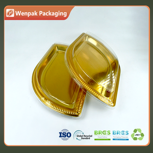 Plateau de cuisson <span class=keywords><strong>jetable</strong></span> en <span class=keywords><strong>plastique</strong></span> PET de qualité <span class=keywords><strong>alimentaire</strong></span>, design feuille de saule dorée, écologique, pour pâtisseries et gâteaux, vente en gros - Product Image 2