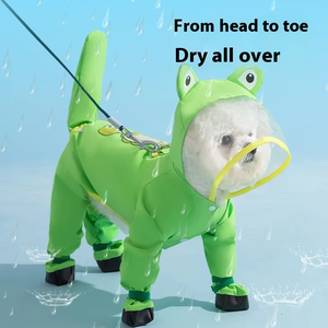 Hot Sale Adjustable Full Body Dog Raincoat com Transparente PU <span class=keywords><strong>Rain</strong></span> Boots Verão Imprimir Casaco Impermeável para Cães - Product Image 3