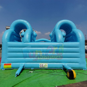 Castillo inflable azul de doble carril con tobogán, castillo hinchable comercial para exteriores con piscina de pelotas - Product Image 2